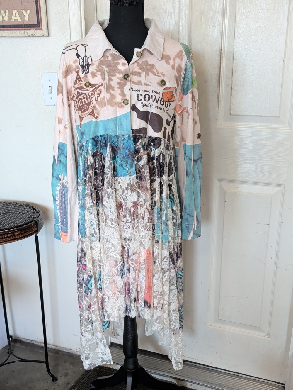 ORIGAMI cardigan Small vintage cowgirl tuff cowboy  LACE BOHEMIAN gypsy